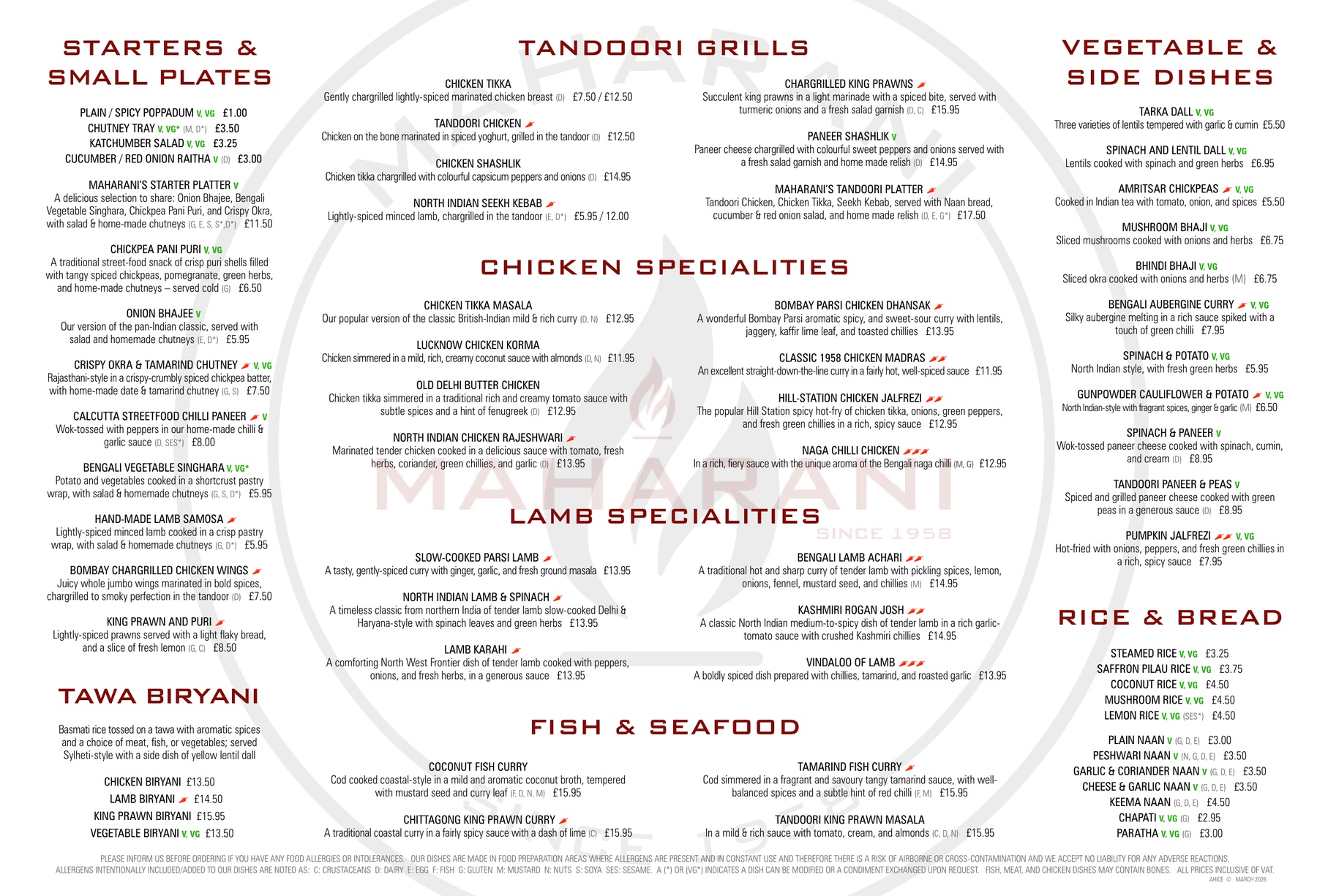 Preview of the Maharani main menu PDF